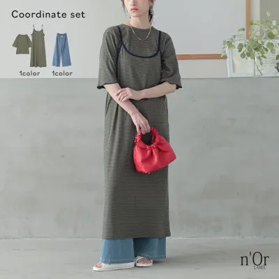 【クーポンで20%OFF 10/25 23:59迄】2点コーデセット 2025 レディース ワンピース カットソー セットアップ ボーダー リブ トップス Tシャツ キャミソール パンツ ボトムス ロング丈 デニム ベイカーパンツ 春 夏 オシャレウォーカー【メール便不可】【40】