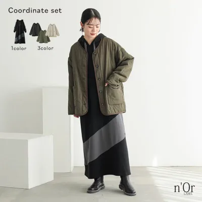 2点コーデセット 2025 レディース ジャケット 裏フリース あったか アウター キルティングジャケット ノーカラー 長袖 ワンピース 裏毛 ワンピ スウェットワンピース 秋 冬 オシャレウォーカー【メール便不可】【70】