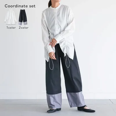 【クーポンで20%OFF 10/25 23:59迄】2点コーデセット 2026 レディース シャツ 長袖 ブラウス ロングシャツ ドロスト トップス パンツ ロング丈 バレルパンツ ワイドパンツ ウエストゴム ボトムス ゆったり 体型カバー 春 秋 オシャレウォーカー【メール便不可】【20】