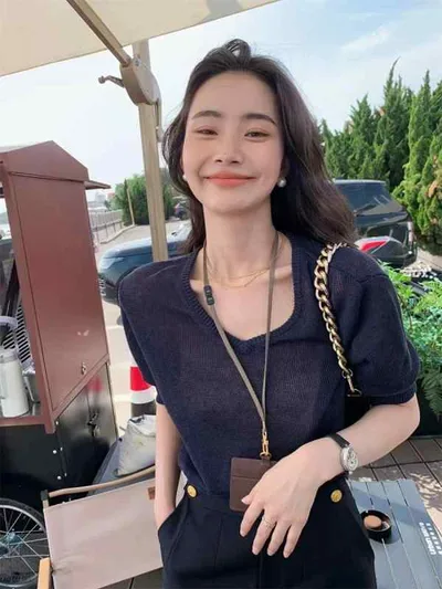 Tシャツ レディース 半袖 ニットソー サマーニット トップス プルオーバー V領 Vネック POLO襟 麻 アサ リネン 混 接触冷感 薄手 涼しい 伸縮性 無地 黒 黄色 ブラック イエロー 上着 カジュアル 普段使い オフィス 通勤用 きれいめ 大