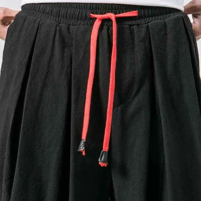 カジュアルパンツ メンズ 春夏 ボトムス チノパン サルエルパンツ テーパードパンツ ワイドパンツ 綿麻パンツ 接触冷感 リネン コットン 無地 涼しい 通気性 軽量 部屋着 ルームウェア 普段使い ポケット付き ブラック カーキ グリーン
