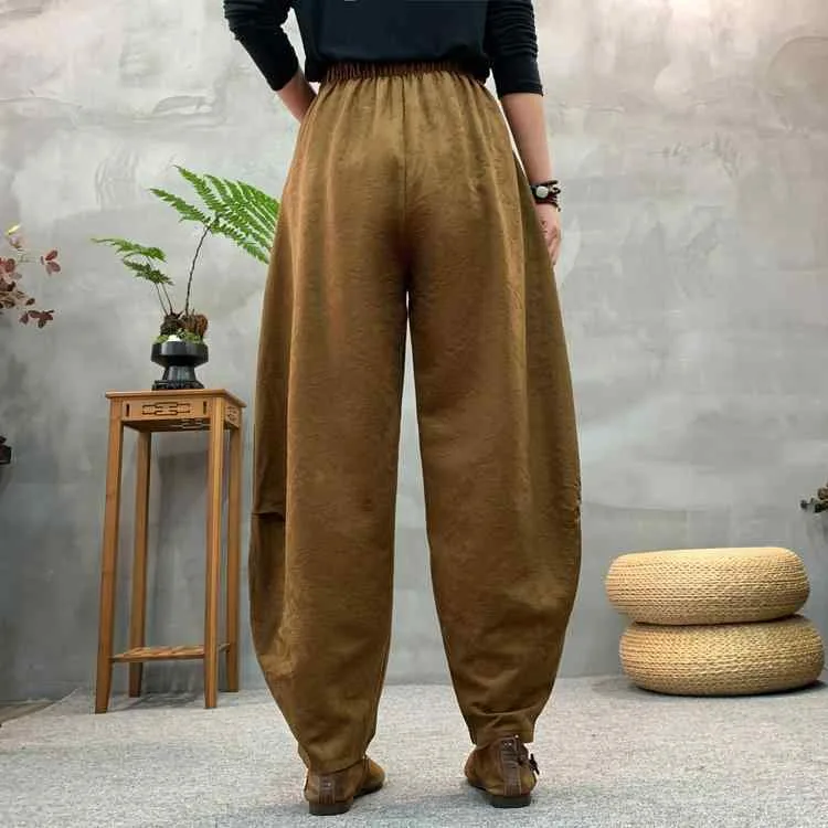 ロングパンツ レディース ミセス 婦人服 綿麻 コクーンパンツ バルーンパンツ 灯籠パンツ ワイドパンツ イージーパンツ サルエルパンツ 部屋着 通勤 カジュアル 無地 コットン リネン ゆったり 大きいサイズ 通気性 ウエストゴム ブラック イエロー