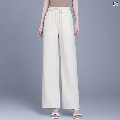 カジュアルパンツ レディース リネン ワイドパンツ 春夏 亜麻 ロングパンツ ボトムス ゆったり 直筒 ストレート ハーレムパンツ 切り替え 薄手 涼しい 快適 接触冷感 通気性 伸縮性 無地 杏色 ホワイト ブラック 普段使い 通勤用 エレガント きれ