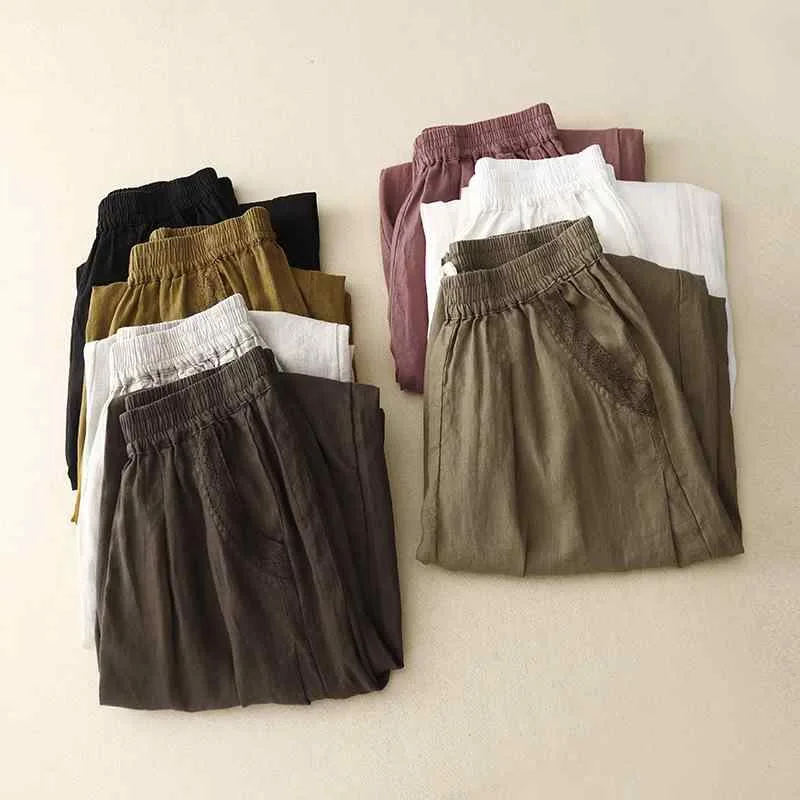 カジュアルパンツ レディース 九分丈 綿麻 リネンパンツ サルエルパンツ バルーンパンツ テーパードパンツ ボトムス ズボン 高腰 ハイウエスト 接触冷感 涼しい 軽量 通気性 伸縮性 無地 レトロ かわいい 刺繍 透かし彫り 普段使い 旅行 リゾート