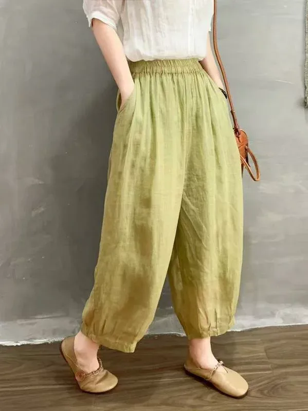 Casual Pants, Women's Sarouel Pants, Quarter Length, Tapered Pants, Hemp, Linen, 100% Bottoms, Trousers, Loose, Switchable, High Waist, Thin, Cool to the Touch, Breathable, Cool, Moisture Absorbent, Quick Drying, Room Wear, Everyday Use, For Commuting, Spring/Summer, One Size Fits Most, Plain, Black