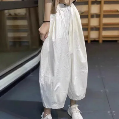 カジュアルパンツ レディース サルエルパンツ 九分丈 テーパードパンツ 麻 リネン 混 ボトムス ズボン ウエストゴム タック ゆるパンツ 宽松 伸縮性 通気性 軽量 吸湿 薄手 無地 ブラック ホワイト グレー 普段使い リゾート ナチュラル お洒落