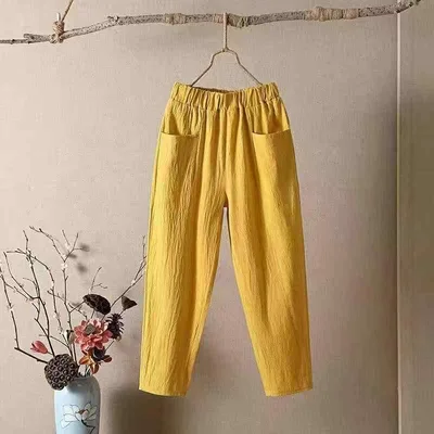 カジュアルパンツ レディース 春夏 九分丈 テーパードパンツ ハーフパンツ クロップドパンツ ボトムス 綿 コットン 麻混 リネン風 伸縮性 薄手 軽量 涼しい 快適 通気性 楽ちん ウエストゴム ポケット付き 普段使い 部屋着 通勤 オフィス お出かけ