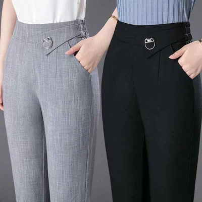 カジュアルパンツ レディース 九分丈 ハーレムパンツ サルエルパンツ テーパードパンツ ボトムス ズボン 接触冷感 薄手 軽量 綿麻風 ポリエステル混 高腰 ハイウエスト 伸縮性 美脚 着痩せ 体型カバー ゆるカジ 大人 綺麗め オフィスカジュアル 通勤