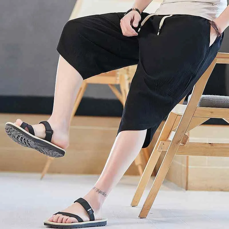 ショートパンツ メンズ 七分裤 クロップドパンツ 綿麻 リネン パンツ ズボン ワイドパンツ ハーフパンツ 男性用 イージーパンツ 接触冷感 涼しい 薄手 ボトムス カジュアル 普段使い 部屋着 ワンマイルウェア ビーチ 海 アウトドア 大きいサイズ ブ