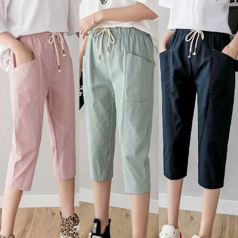 カジュアルパンツ レディース 七分丈 クロップドパンツ サルエルパンツ 綿麻 亜麻 リネン ボトムス ハーフパンツ ズボン イージーパンツ ウエストゴム 部屋着 ルームウェア 薄手 涼しい 接触冷感 ゆったり 楽ちん 大きめ サイズ 伸縮性 通気性 ナチ