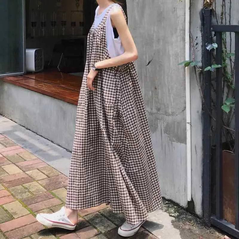 サロペットパンツ レディース オールインワン ワイドパンツ オーバーオール ロングパンツ ノースリーブ チェック柄 格子柄 ハイウエスト ゆったり ぽっちゃり 体型カバー 大きいサイズ 脚長効果 カジュアル レトロ 通勤 普段使い 部屋着 秋 秋冬 ブラ