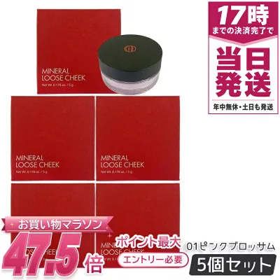 【5個セット】江原道 Ko Gen Do ミネラル ルース チーク (5g) 01ピンクブロッサム 微粒子パウダーでナチュラル発色 血色感と透明感へ 保湿成分配合 合成色素不使用 グロスフィルムパウダー 化粧持ち高める 軽やかフィット ブラシ付き 携帯に便利 日本製