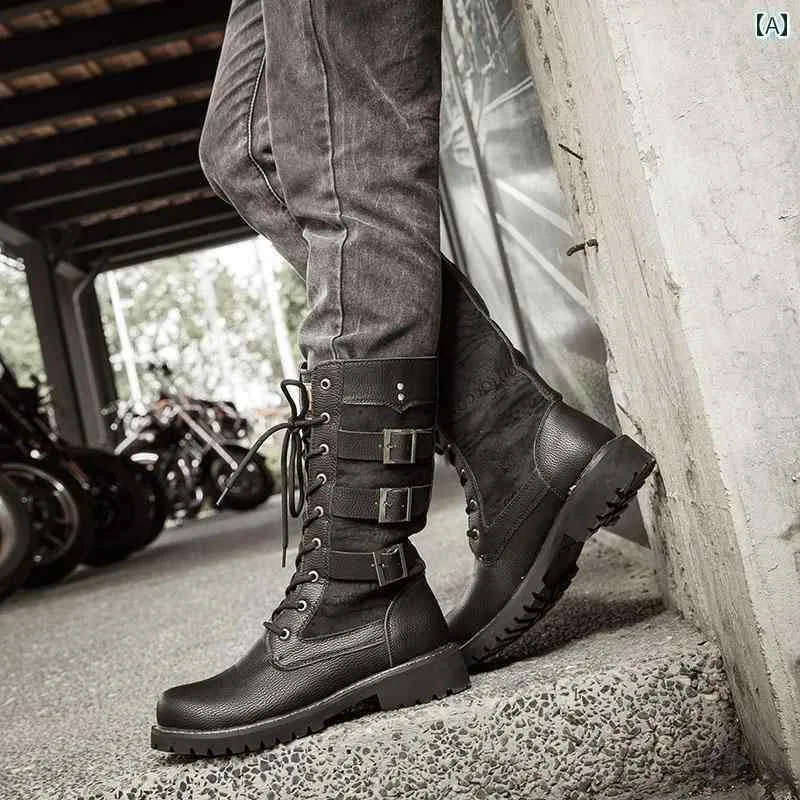 乗馬 ブーツ ハイ メンズ レトロ カウボーイ 馬術 馬具 品 PU レースアップ トレーニング 競技 初心者 黒 茶 かっこいい