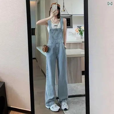 オーバーオール サロペット パンツ つぎ レディース カジュアル ハイウエスト 春夏 ストレート ワイド デニム