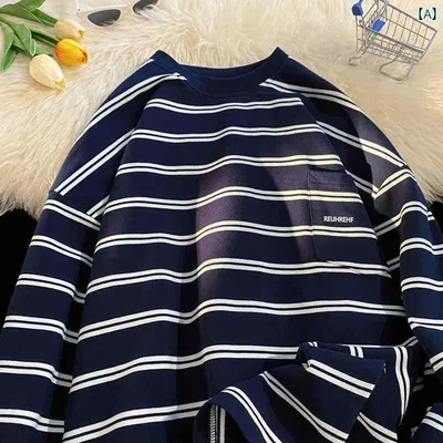 メンズ Tシャツ トップスス 夏 秋 薄手 涼しい 綿 長袖 ストライプ 韓国 シンプル ボトム シャツ カジュアル