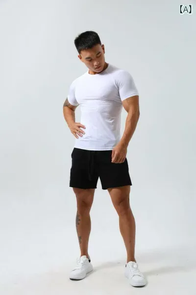 メンズ 半袖 フィットネス スポーツ Tシャツ ひんやり 涼しい 快適 速乾 ストレッチ スリム ランニング 筋トレ バスケットボール アメリカン