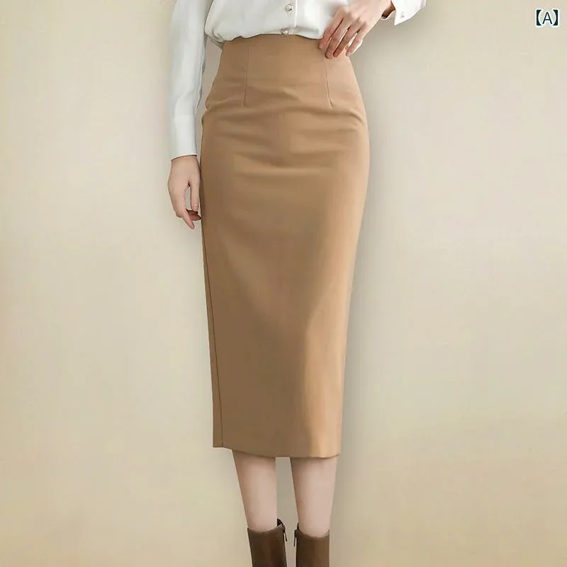 スカート レディース きれいめ 上品 通勤 カーキ 秋 スリム ストレート ハイウエスト スリット ミモレ丈 通勤 オフィス