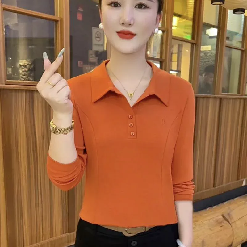 大きいサイズ ポロシャツ レディース 長袖 Tシャツ ゆったり 体型カバー 春秋 刺繍 トップス インナー