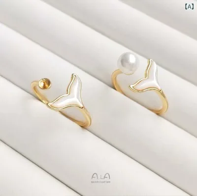 指輪 レディース 14KGF 変色しにくい DIY ハンドメイド アクセサリーパーツ 半穴パール パールセッティング フィッシュテール 魚の尾 弧面貝殻 オープンリング 空枠