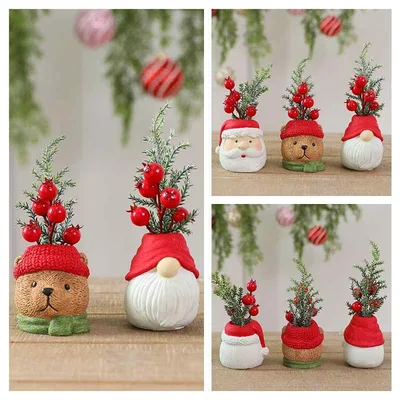 Christmas Ornament Santa Claus Snowman Bear Resin Garden Pick Figurine Decoration Party Event Display Cute