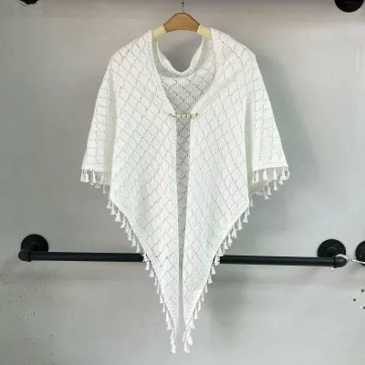 ショール レディース レトロ フリンジ アイボリー 三角 厚手 ロング チャイナドレス アウター 春夏 チェック 刺繍 装飾 エスニック シンプル おしゃれ 優雅