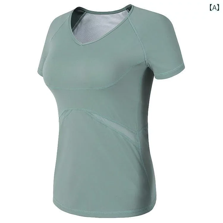 Tシャツ レディース 半袖 メッシュ タイト スリム 速乾 薄手 ヨガウェア トップス 胸パッド入り 吸湿排汗 ポリエステル混紡 春夏 無地 緑 青 黒 腰丈 ランニング フィットネス ダンス