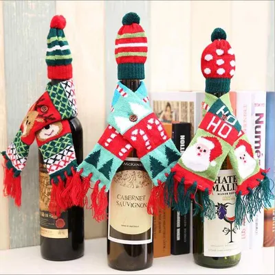 ボトルカバー クリスマス ニットマフラー 帽子セット ワイン シャンパン ビール瓶用 デコレーション 飾り付け ホームパーティー 食卓飾り おしゃれ かわいい 冬