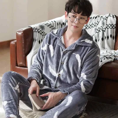 パジャマ メンズ 男性用 秋冬 フランネル 厚手 あったか 保温 防寒 ポリエステル 襟付き 前開き テーラードカラー 長袖 ゆったり 大きいサイズ ルームウェア 部屋着 寝巻き 上下セット セットアップ 快適 普段使い お泊り 旅行