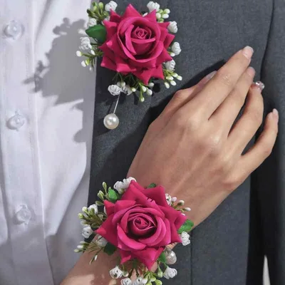 コサージュ レディース ブライズメイド おしゃれ かわいい ウェディング フラワーアクセサリー 手首花 胸花 バラモチーフ 森系 ナチュラル 結婚式 パーティー 装飾 ローズ ピンク 白 造花