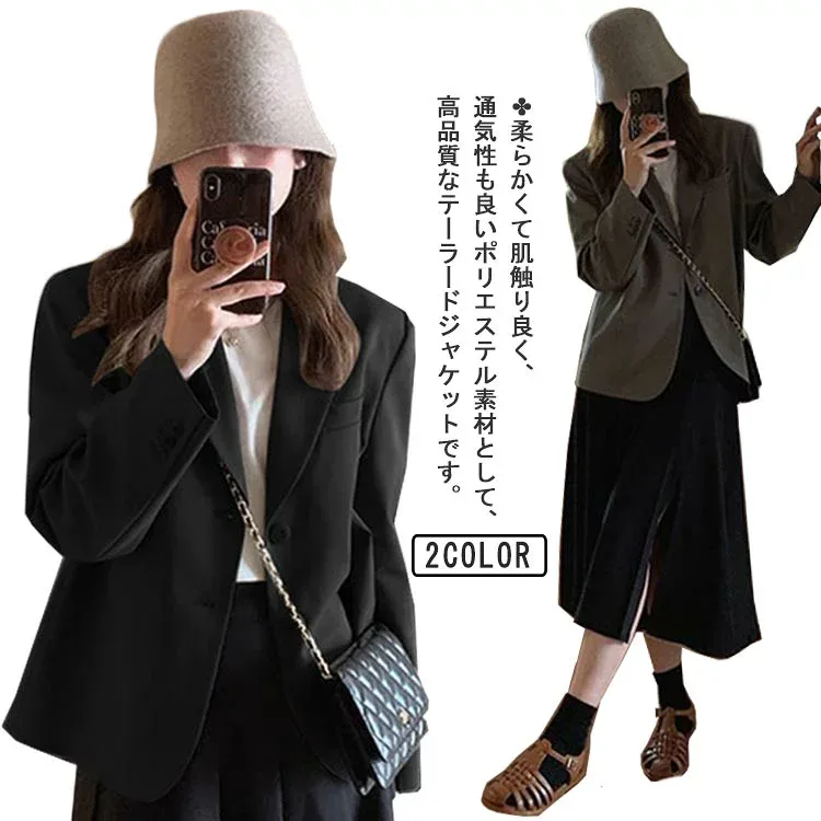 長袖 裏地付き 20代 30代 スーツ生地 韓国風 袖口ボタン 通勤 通学 春 秋 学生服 制服 アウター 軽量 無地 フォーマル 高校生 ブ