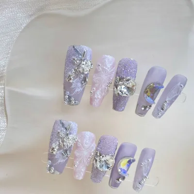 จัดส่งฟรีเคล็ดลับเล็บ 10 ชิ้น Rhinestone Glitter ผีเสื้อฤดูร้อนสแควร์ยาวกาวเล็บเล็บปลอม Pale Art การออกแบบชิปชิปเล็บปลอมรับจัดงานแต่งงาน Coming of Age งานแต่งงานเจ้าสาวเจลเล็บสไตล์ Rakuten Overseas Mail Order