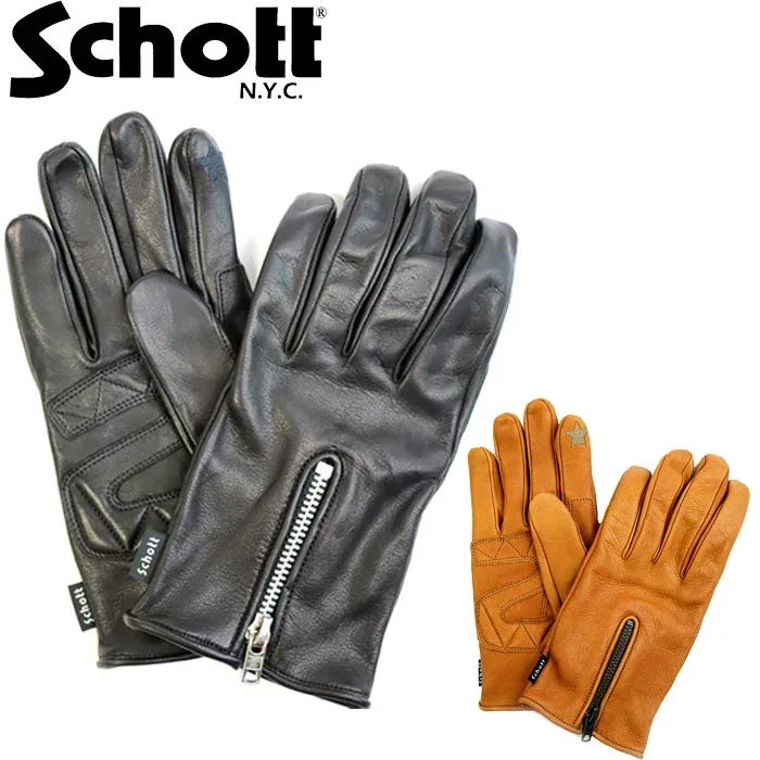 【ポイント10倍】正規取扱店 3109075 Schott/ショット 革のグローブ ジップレザーグローブ 手袋 メンズ ショートグローブ 手袋 カウハイド 牛革 本革 バイク ツーリング 暖かい スマホ スマートフォン対応 防寒 防風 日本製