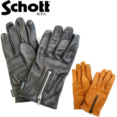 【ポイント10倍】正規取扱店 3109075 Schott/ショット 革のグローブ ジップレザーグローブ 手袋 メンズ ショートグローブ 手袋 カウハイド 牛革 本革 バイク ツーリング 暖かい スマホ スマートフォン対応 防寒 防風 日本製