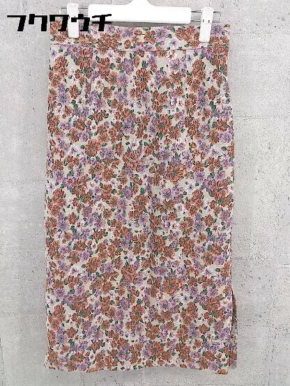 ◇ NATURAL BEAUTY BASIC 花柄 ロング ナロー スカート サイズM ベージュ オレンジ系 マルチ レディース 【中古】