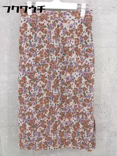◇ NATURAL BEAUTY BASIC 花柄 ロング ナロー スカート サイズM ベージュ オレンジ系 マルチ レディース 【中古】