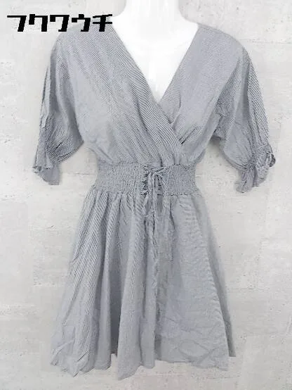 ◇ NICE CLAUP ナイスクラップ ギンガムチェック 長袖 膝丈 ワンピース サイズF ブラック ホワイト * 【中古】