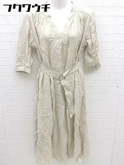 ◇ ◎ natural couture ウエストベルト インナー付 長袖 ロング ワンピース ベージュ レディース 【中古】