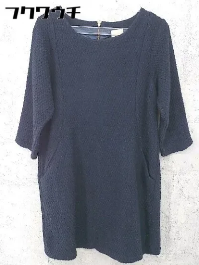 ◇ Ray BEAMS レイ ビームス 七分袖 ミニ ニット ワンピース サイズ0 ネイビー レディース 【中古】