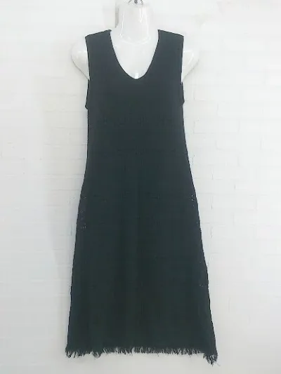 ◇ MURUA ムルーア 透かし編み ノースリーブ 膝下丈 ニット ワンピース サイズF ブラック レディース P 【中古】