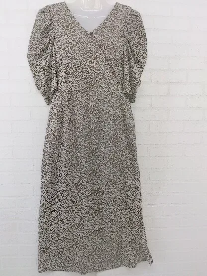 ◇ SPRAY PREMIUM 花柄 カシュール 五分袖 膝下丈 ワンピース サイズ M ブラウン ホワイト レディース P 【中古】
