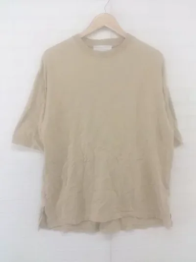 ◇ antiqua tree cafe サイドスリット 七分袖 Tシャツ カットソー サイズL ベージュ系 レディース P 【中古】