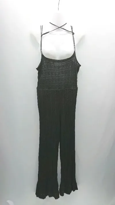 ◇ JEANASIS ジーナシス リボン メッシュ編み シンプル 大人っぽい オールインワン サイズM ブラック レディース E 【中古】