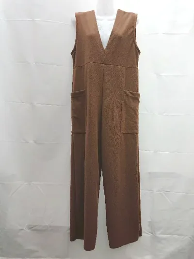 ◇ lawgy ラウジー Vネック ポケット付き ストレッチ オーバーオール サイズF ブラウン レディース E 【中古】