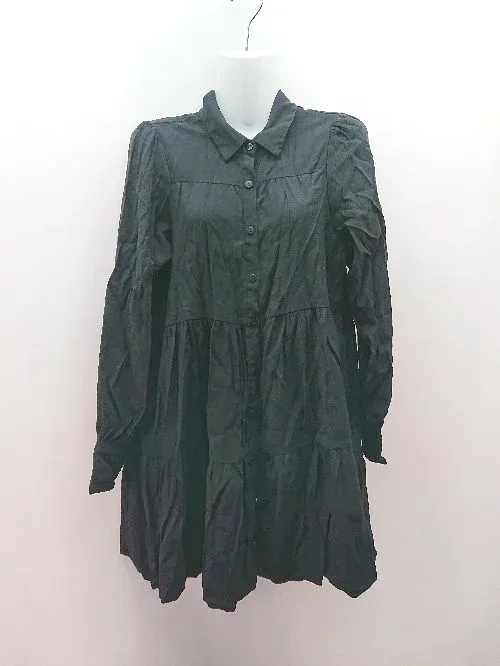 ◇ ZARA ザラ フロントボタン ティアドロップ かわいい 長袖 ミニ丈 ワンピース サイズUSA S ブラック レディース E 【中古】