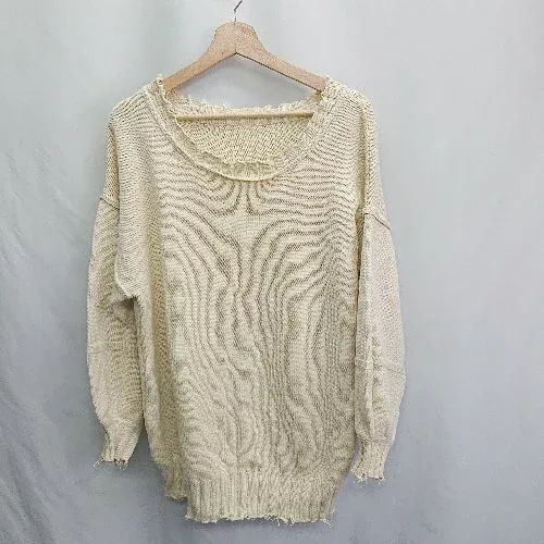 ◇ ⊇ Chillfar チルファー クラッシュ ダメージ加工 長袖 ニット サイズL アイボリー レディース E 【中古】