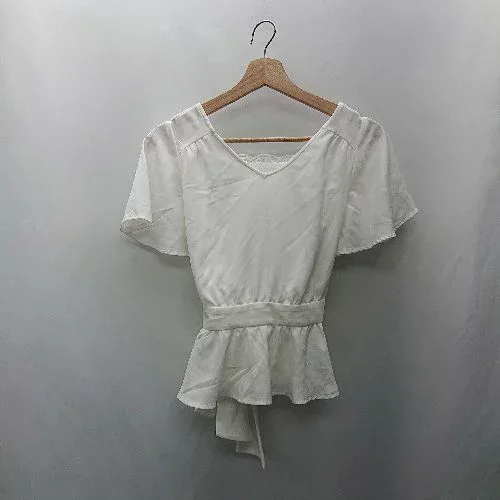 ◇ ⊂ MISCH MASCH ミッシュマッシュ 胸元レース ウエストリボン 半袖 カットソー サイズM ホワイト レディース E 【中古】