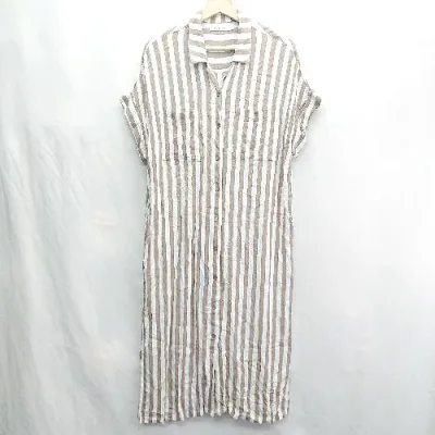 ◇ ⊂ AMERICAN HOLIC ストライプ フレンチスリーブ 膝下 ワンピース サイズL ブラウン系 レディース E 【中古】