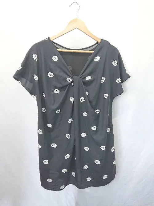 ◇ Θ JEANASIS ジーナシス 総柄 半袖 チュニック サイズF ブラック レディース E 【中古】