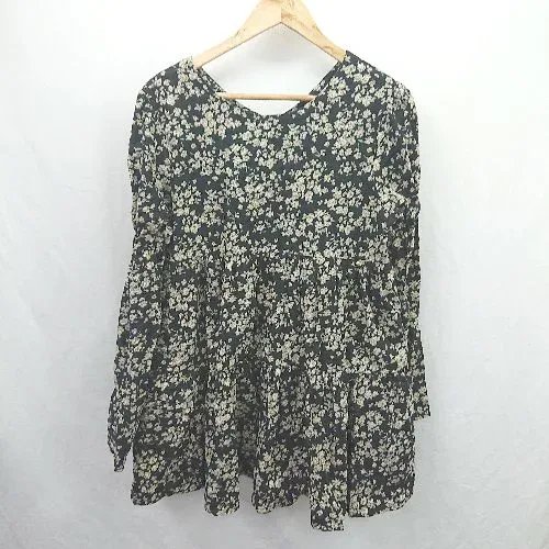 ◇ ⊇ ACYM アシーム 花柄 長袖 チュニック サイズF ブラック ベージュ レディース E 【中古】