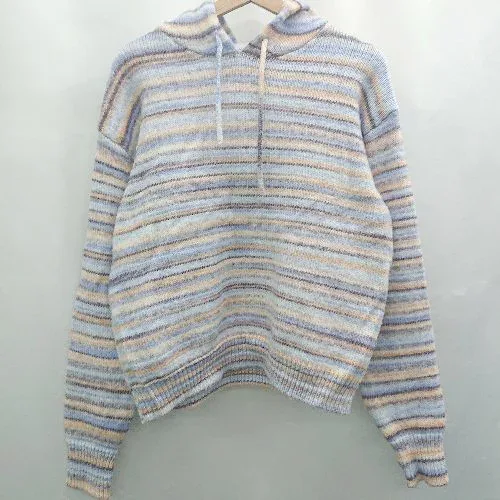 ◇ ⊇ WHO'S WHO gallery ボーダー フード 長袖 ニット プルオーバー サイズF ブルー オレンジ マルチ レディース E 【中古】